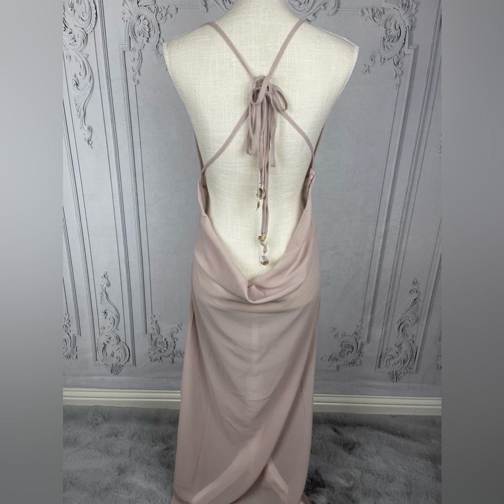 Elegant Chiffon Evening Gown Shell Trim Backless Sheer Maxi Dress Cocktail Party - Picture 11 of 14